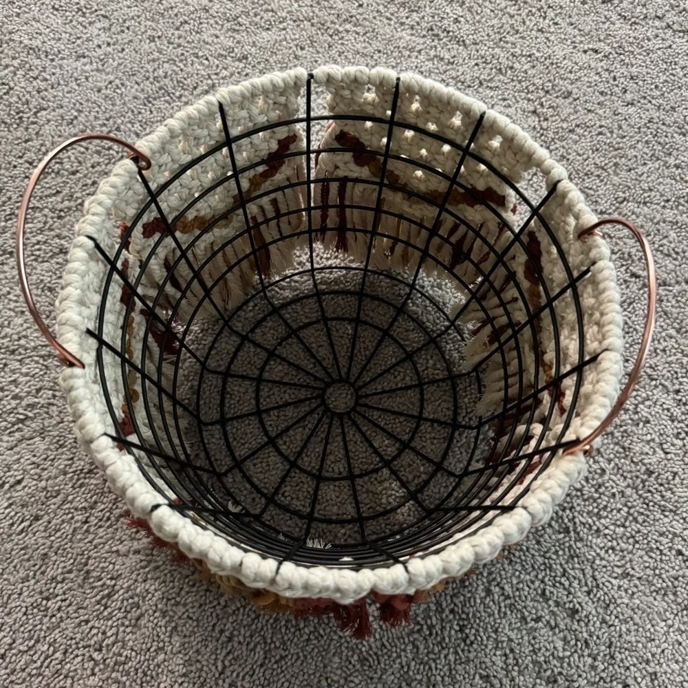 Boho Macrame Wire Basket‎ Plant Holder Storage Decor